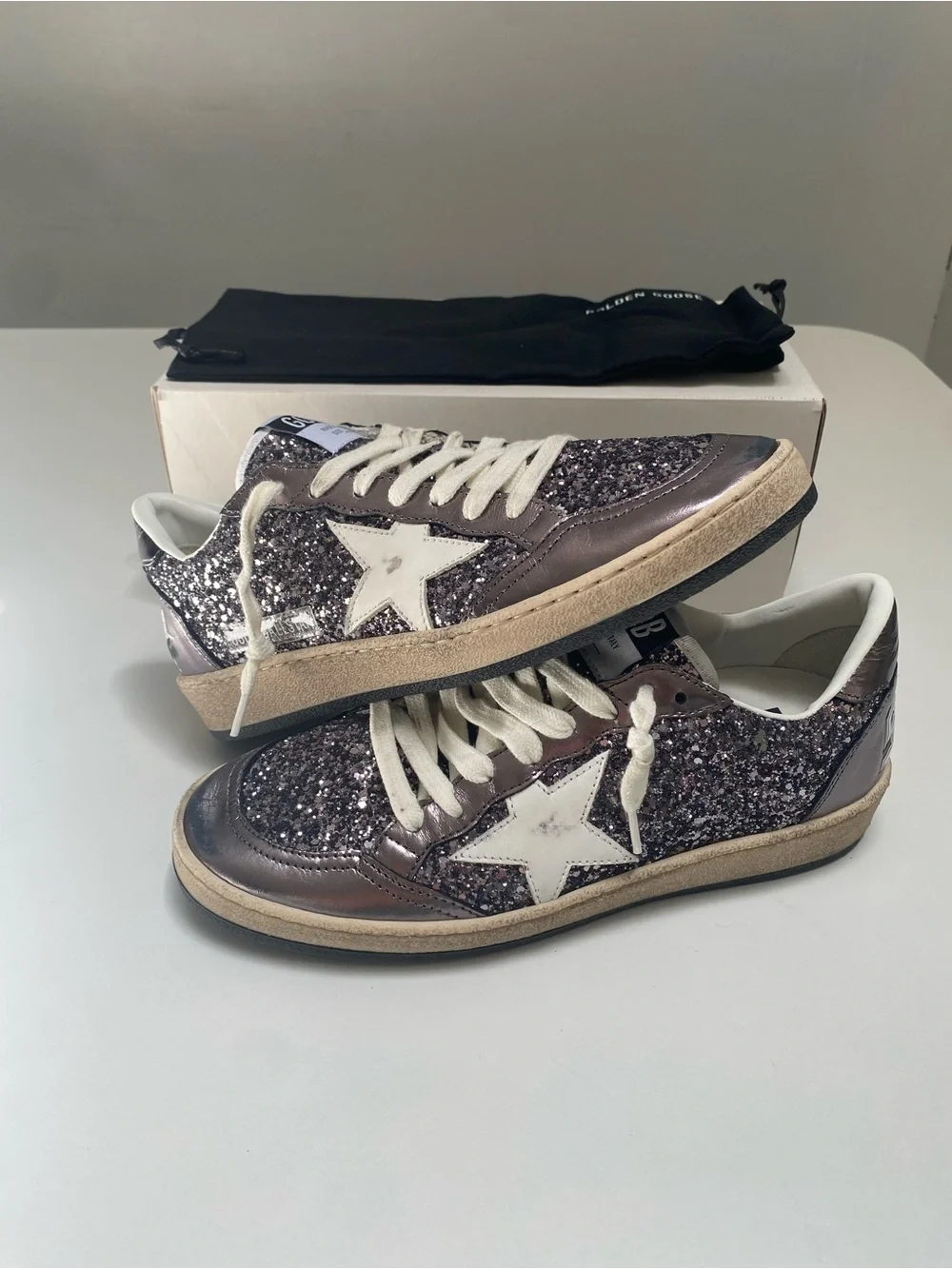 Golden Goose Ball Star Sneaker Gray/Purple/Glitter/Leather/White 38 New in Box